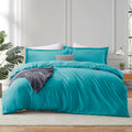 Teal Blue Duvet Cover Full Size - Soft 4 Piece Bedding Set