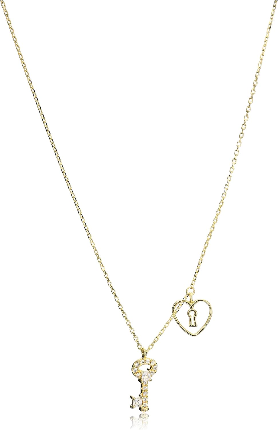 Cubic Zirconia Key to My Heart Pendant Necklace in Sterling Silver