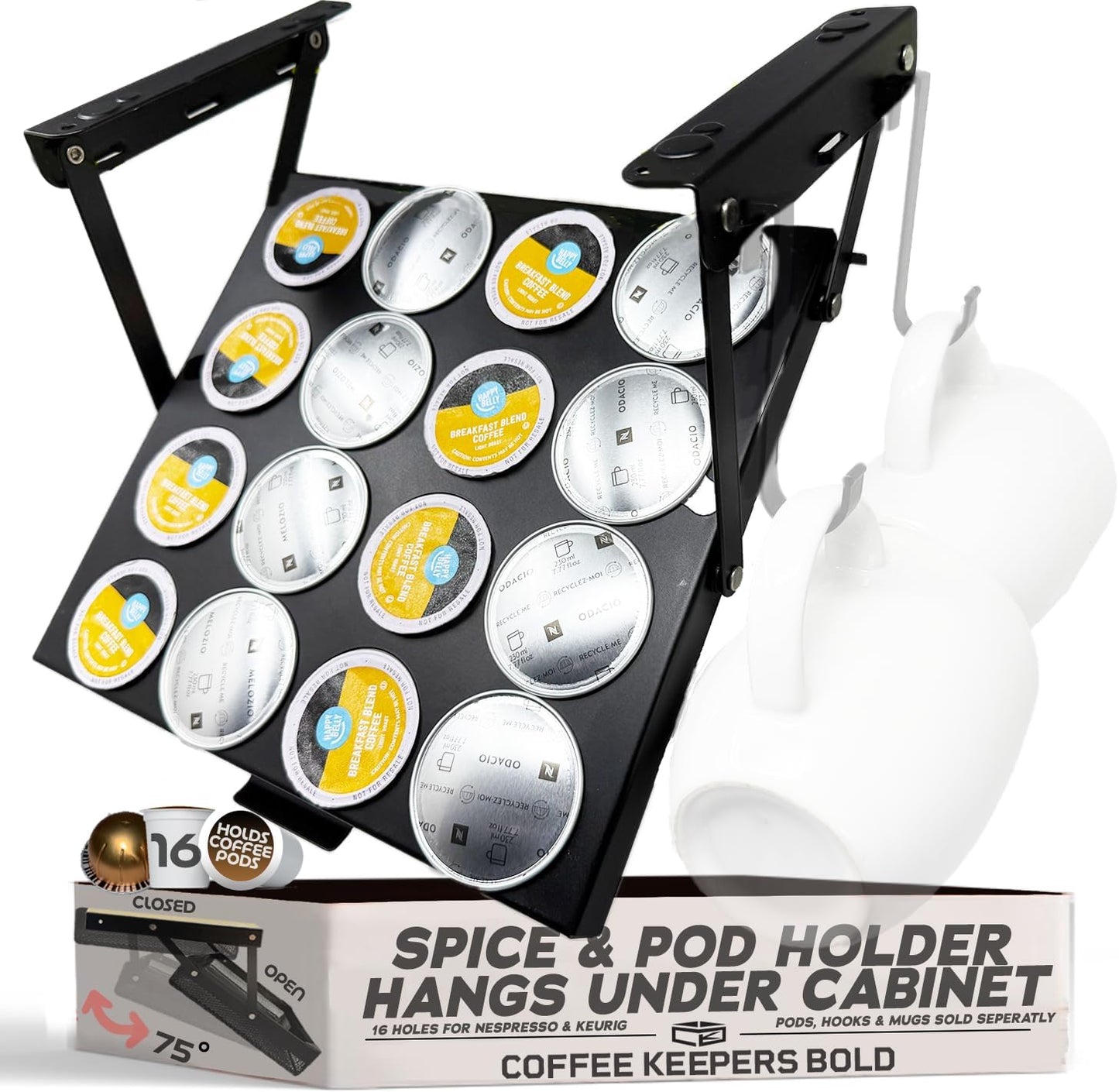 16 Pod Under Cabinet Coffee Capsule Holder for Small Spaces