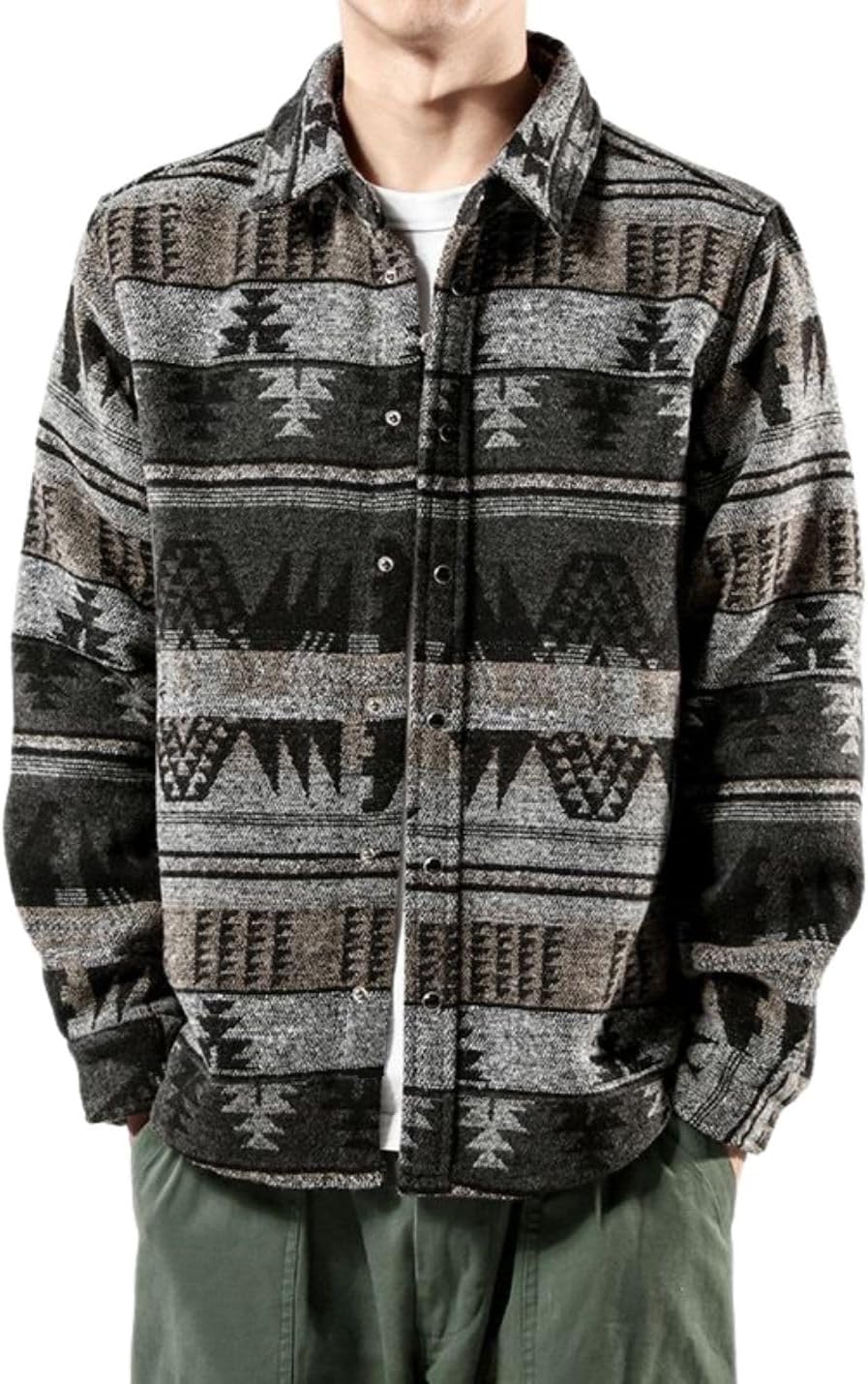 FindThy Mens Brushed Flannel Shirt Jacket with Ethnic Print
