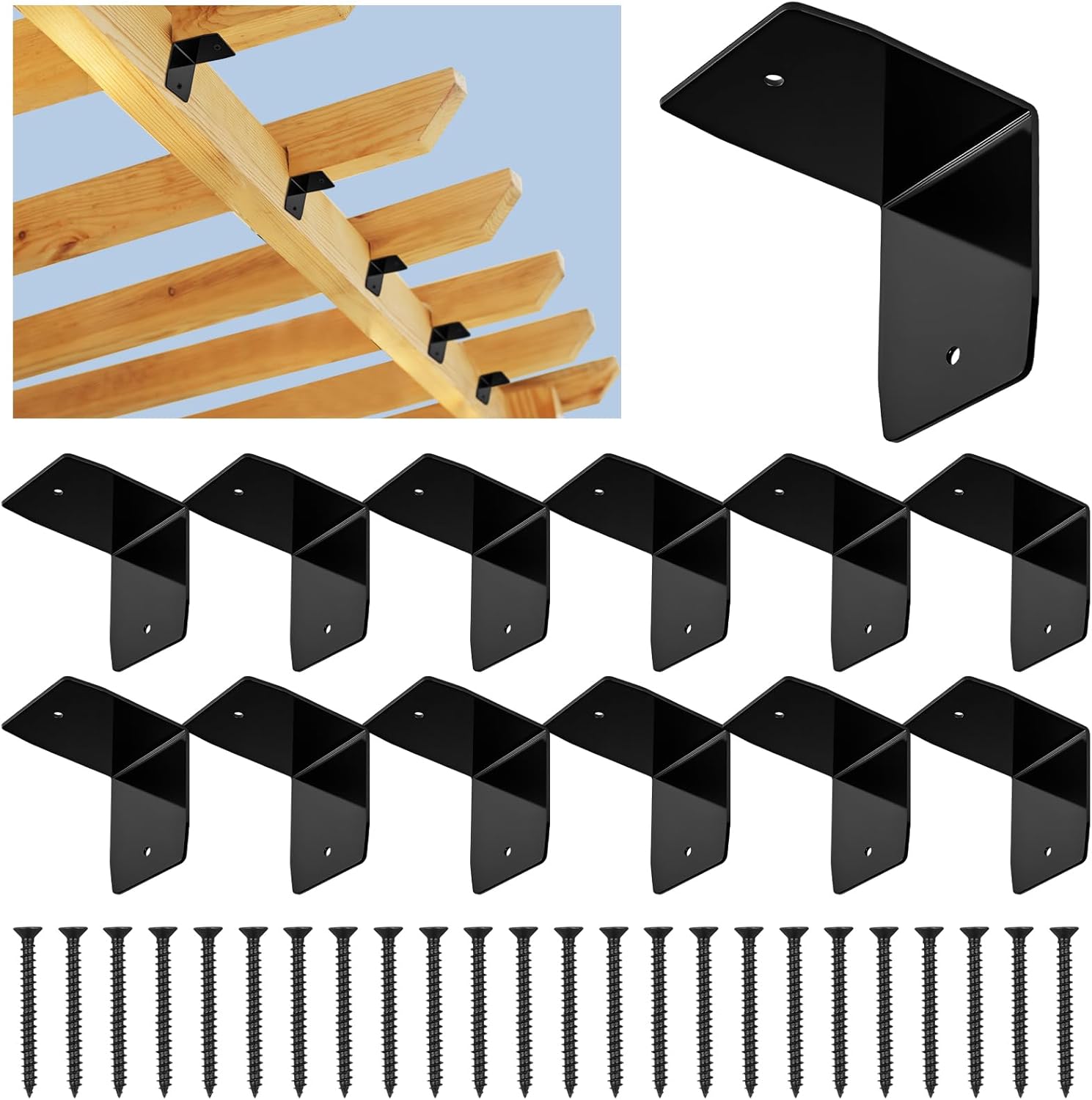 12 Pcs Black Pergola Hardware Rafter Clips for Strong Support