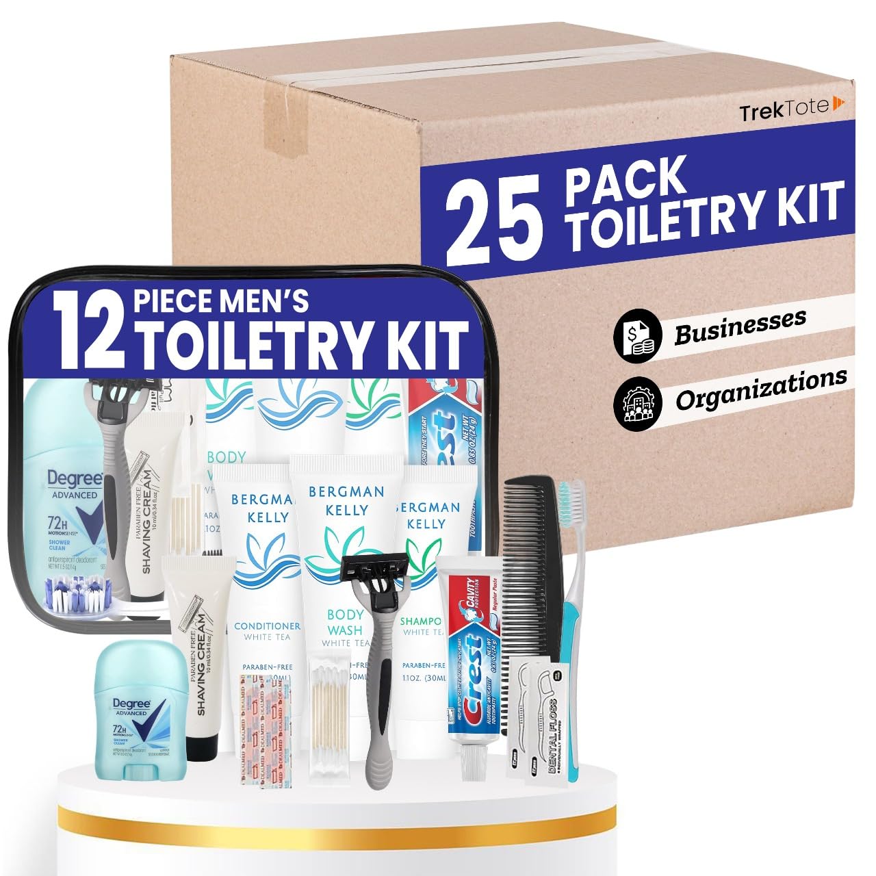 Bulk Hygiene Kit for Men - 25 Pack Travel Toiletries Set