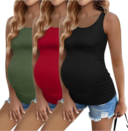 Ekouaer Maternity Tank Tops 3 Pack for Comfortable Pregnancy Wear