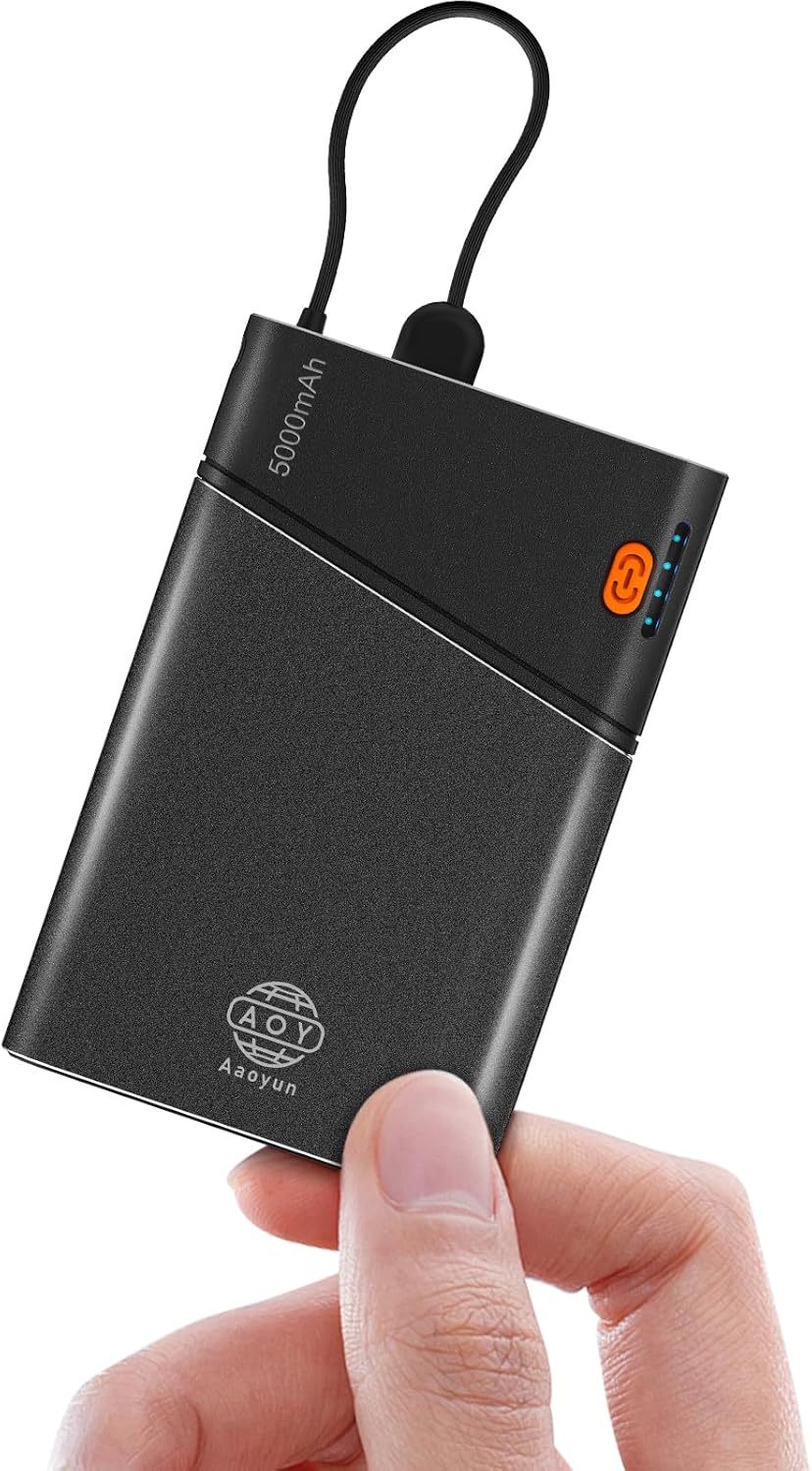 Ultra-Slim 5000mAh Power Bank with Built-in USB C Cable - Fast Charge On-the-Go!