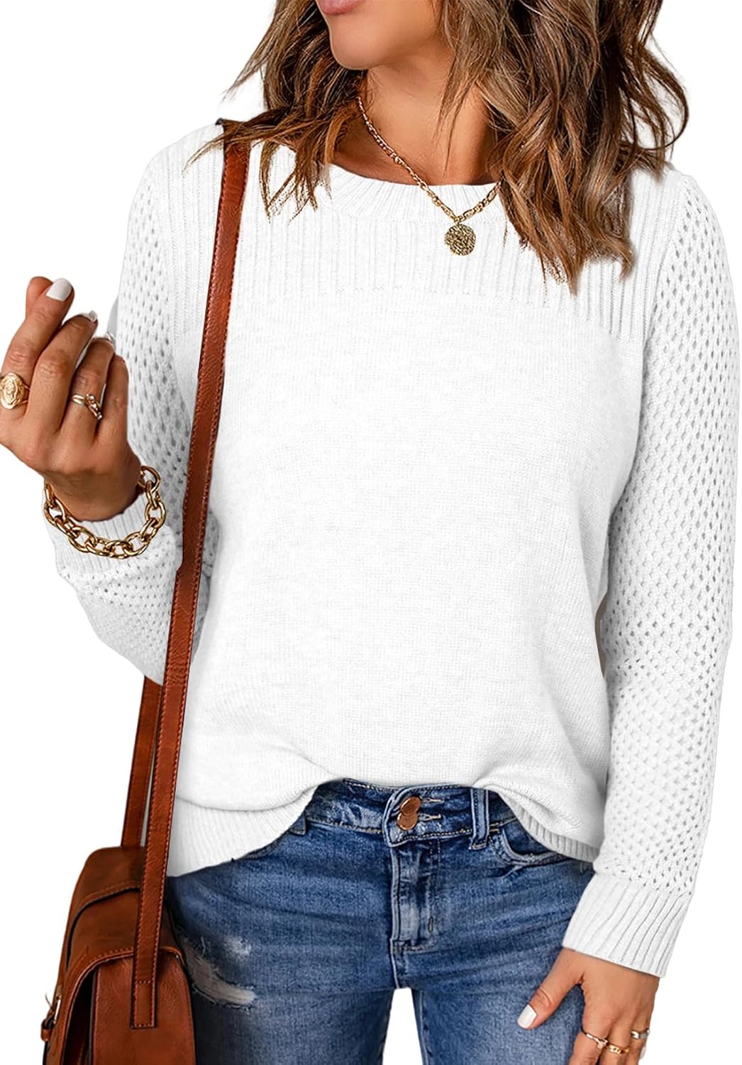 EVALESS Womens Casual Long Sleeve Cable Knit Oversized Sweater