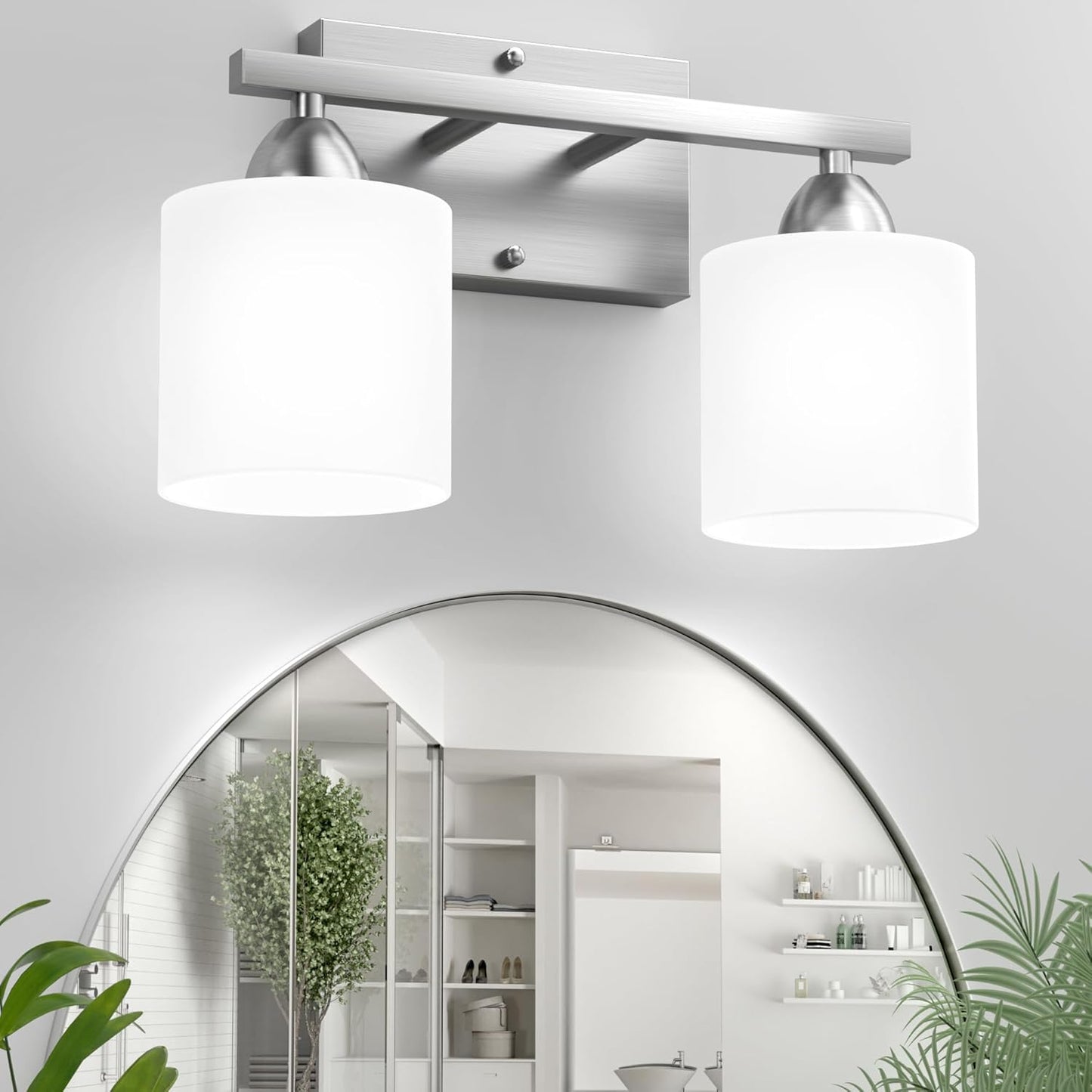 Brushed Nickel Bathroom Lighting Fixtures Over Mirror for Style