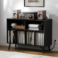 Cozy Castle Record Player Stand with Vinyl Storage - Mid-century