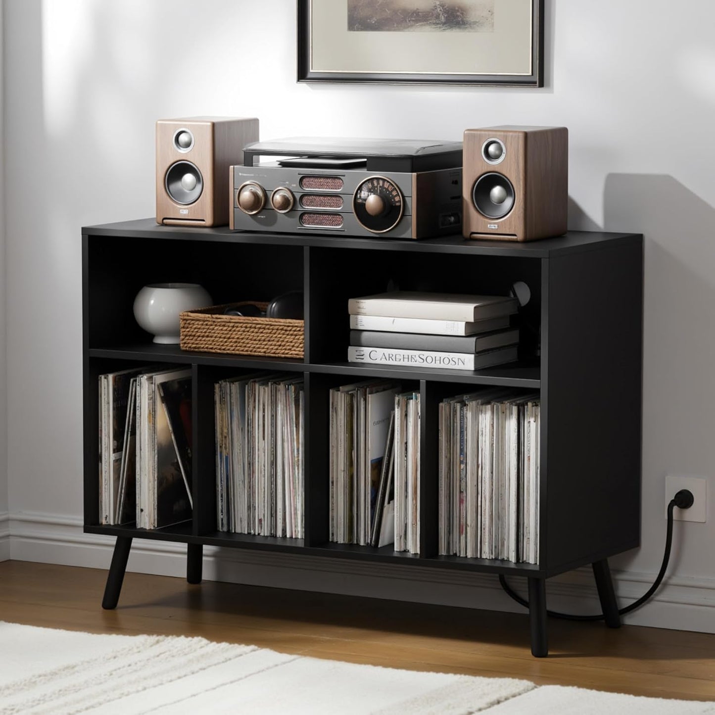 Cozy Castle Record Player Stand with Vinyl Storage Cabinet