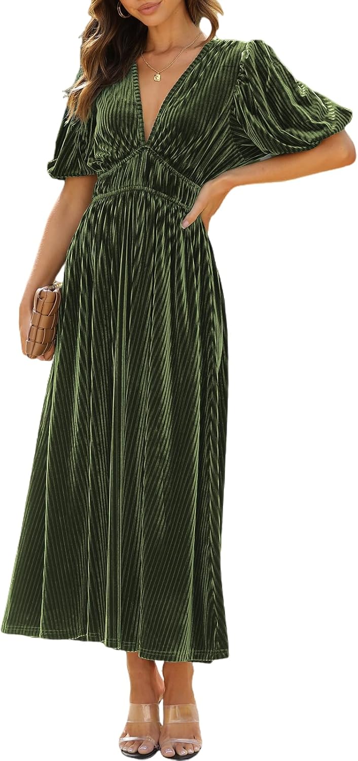 Women's Velvet Maxi Dress for Wedding Guests and Formal Events