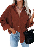 Womens Corduroy Button Down Shirt - Oversized Boyfriend Long Sleeve