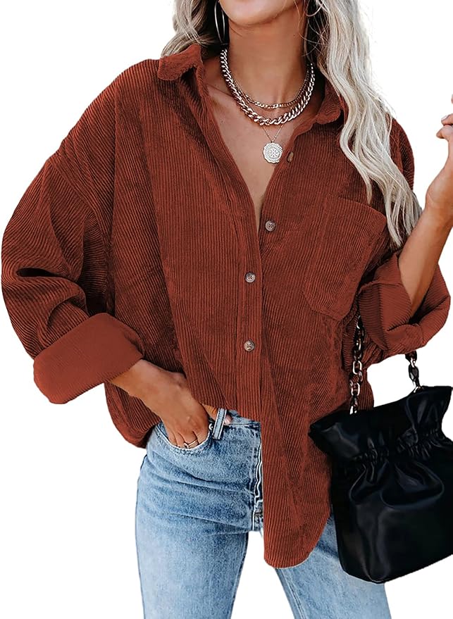 Dokotoo Womens Corduroy Button Down Oversized Blouses Tops