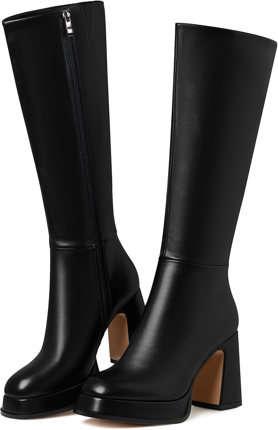 Knee High Boots Platform Leather Chunky Heel for Women 2025