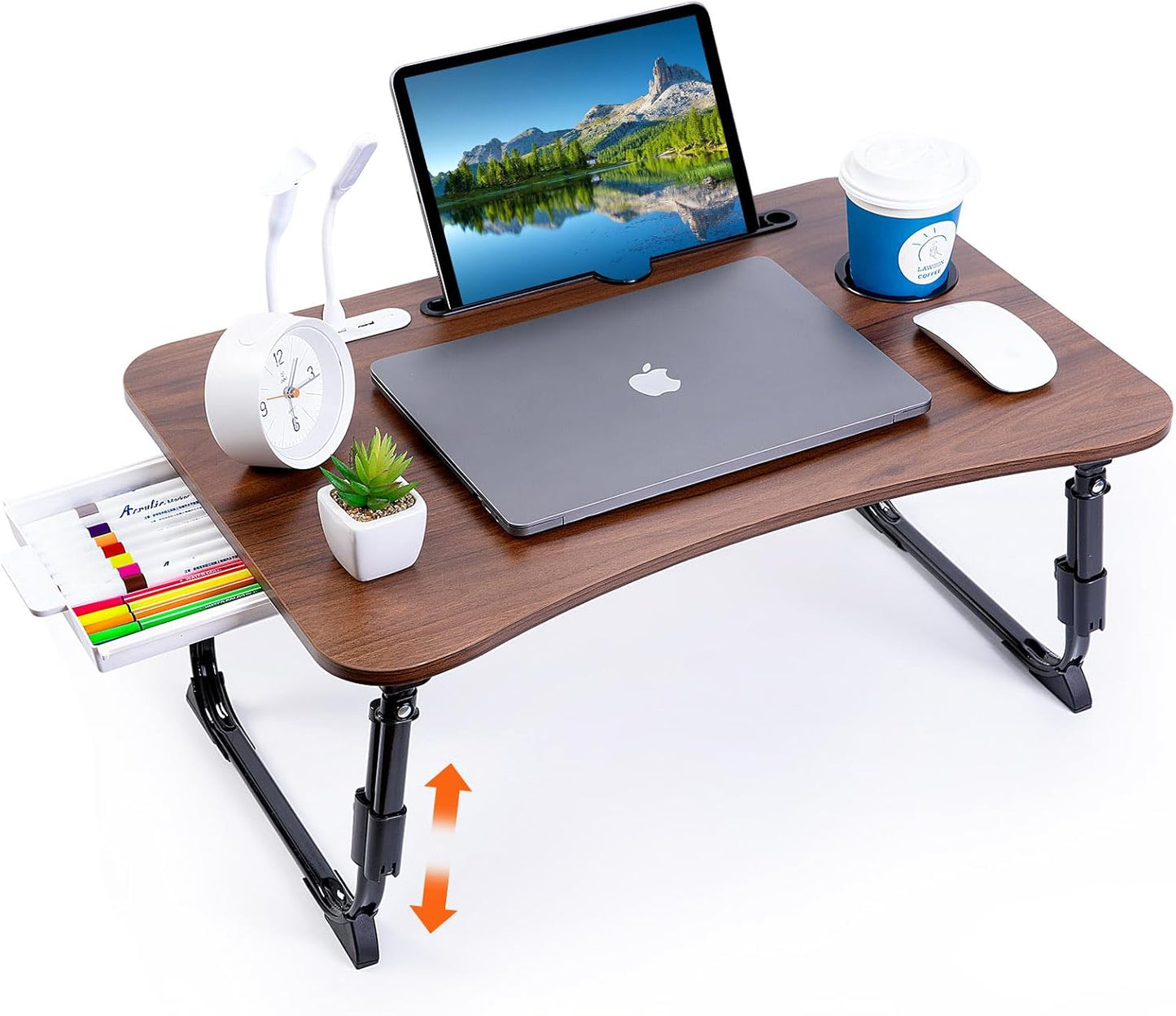 Height Adjustable Laptop Desk for Bed with USB and Storage