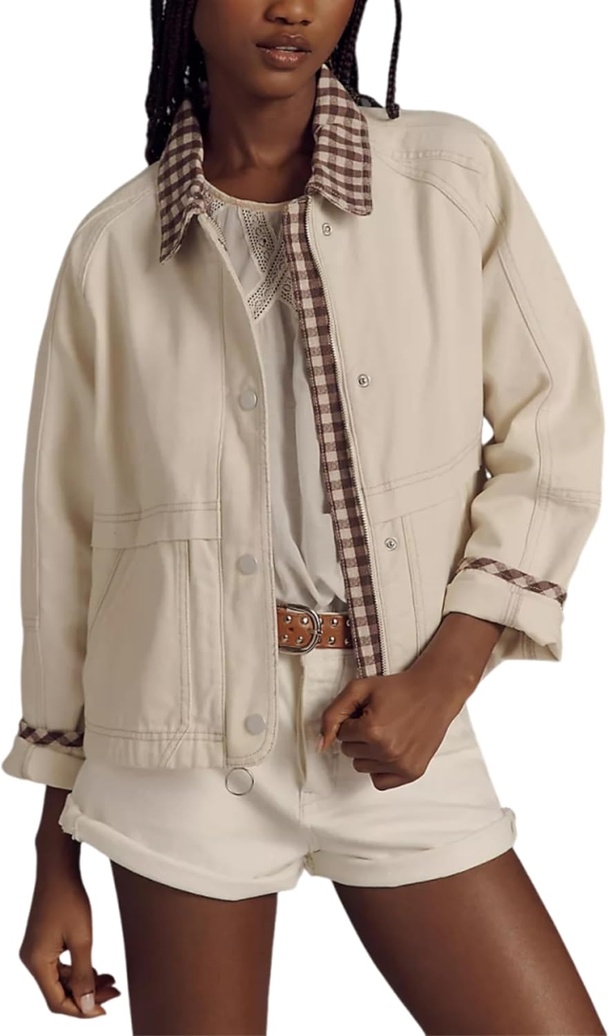 Aimiray Plaid Bomber Jacket for Women - Trendy Casual Outerwear