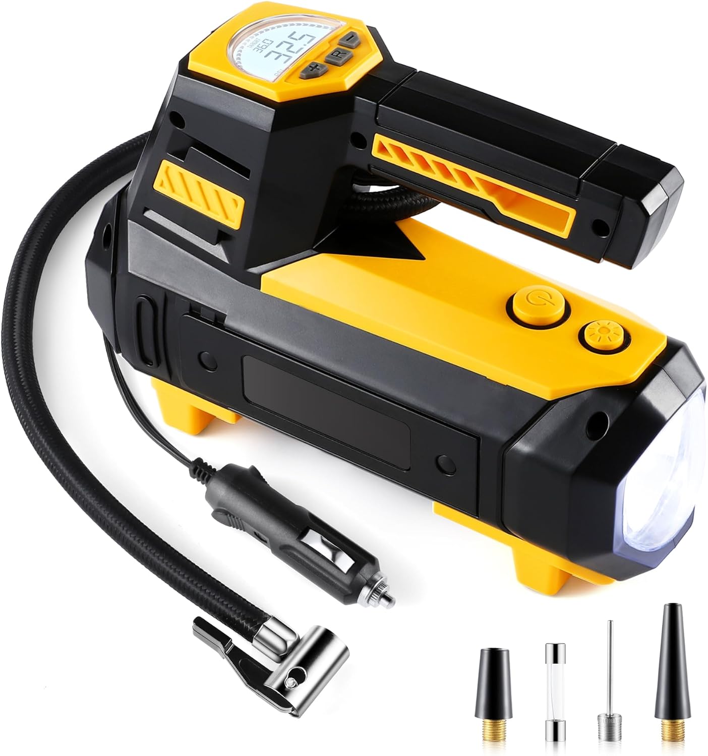 Portable Air Compressor for Car Tires - Max 150PSI, Emergency LED Lights