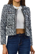Women's Tweed Cropped Blazer - Elegant Lightweight Plaid Jacket