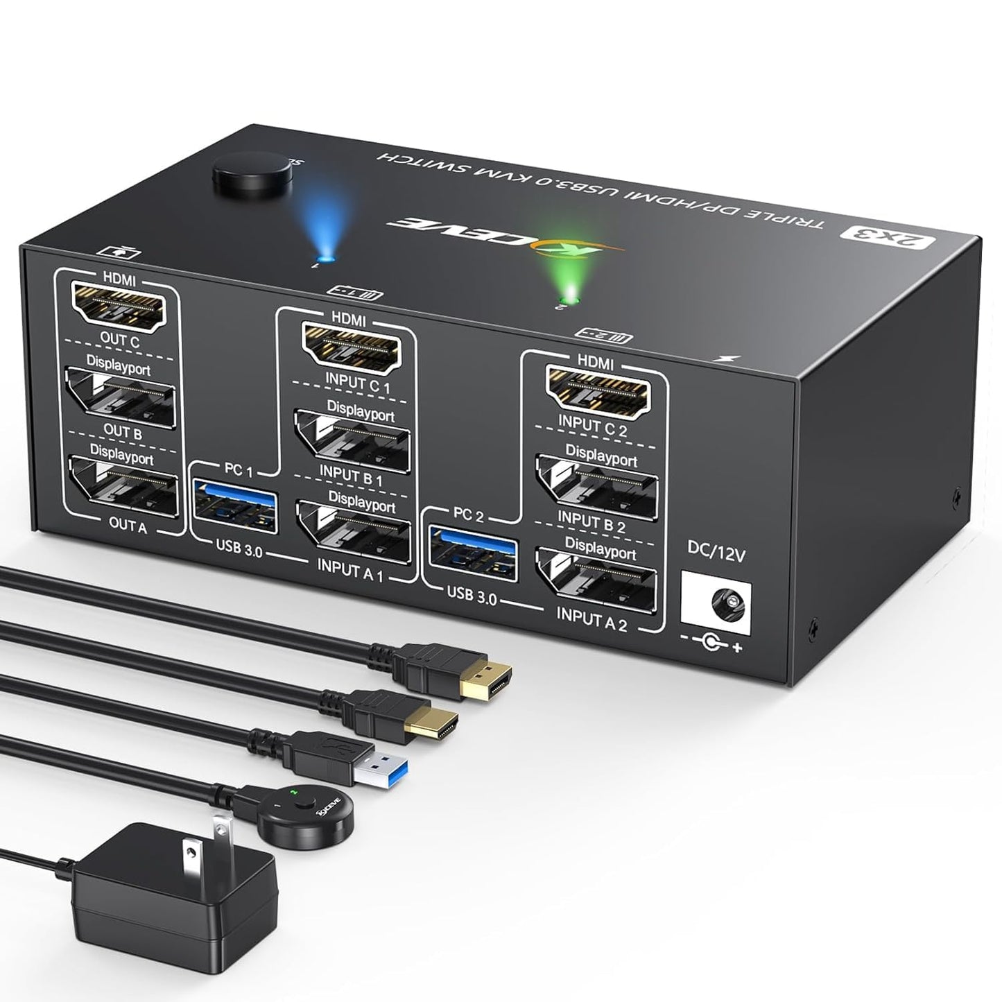 8K@60Hz HDMI KVM Switch for 3 Monitors and 2 Computers