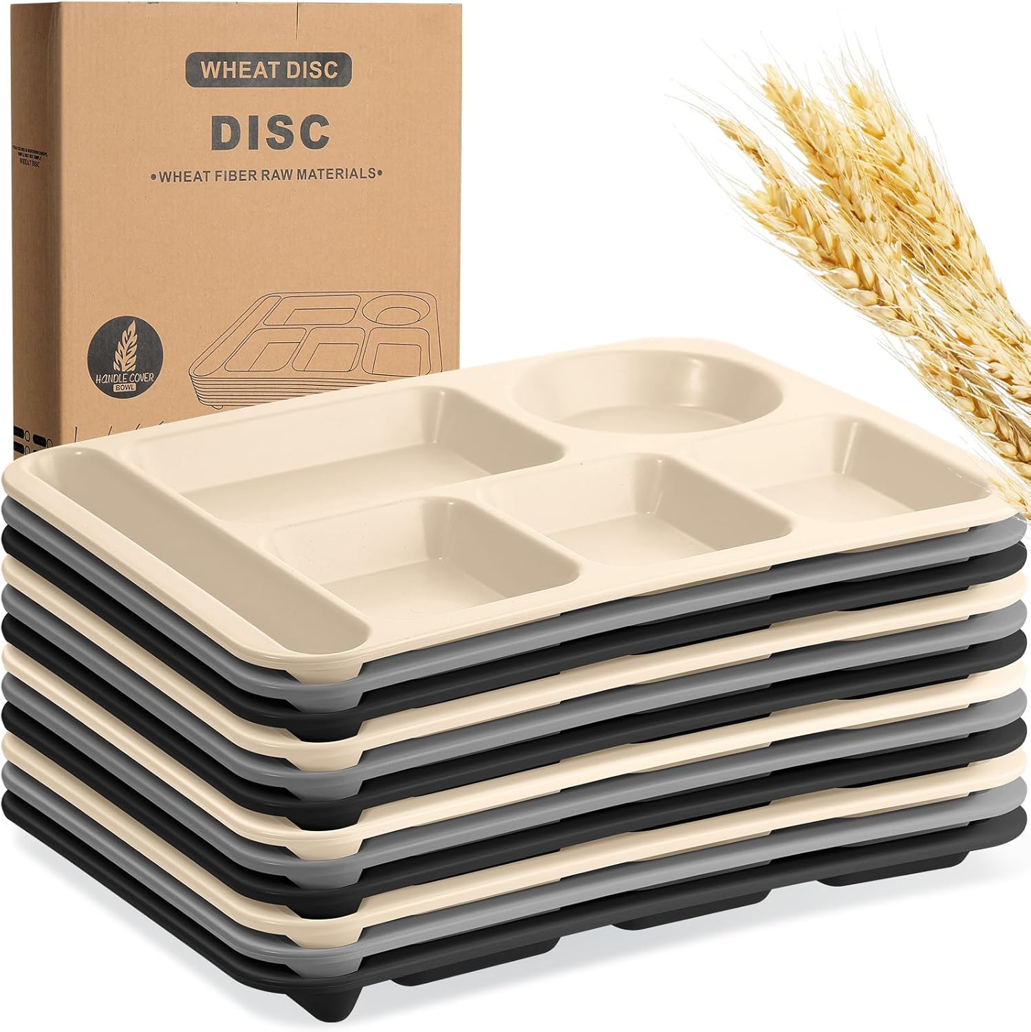 Large Divided Plates - 12 Pcs Unbreakable Wheat Straw Trays