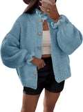 Saodimallsu Ruffle Cardigan Oversized Button Up - Cozy Ribbed Knit is