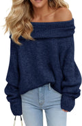 Saodimallsu Womens Off The Shoulder Sweater - Cozy Ribbed Pullover
