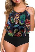 Two Piece Ruffled High Waisted Swimsuit for Women - Tankini Set