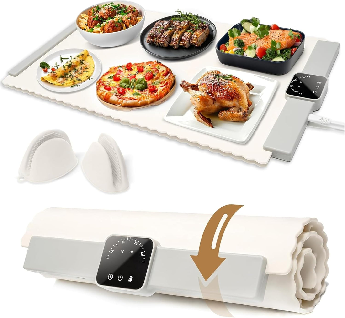 Warming Mat for Food 24x16 Foldable Buffet Tray with Timer
