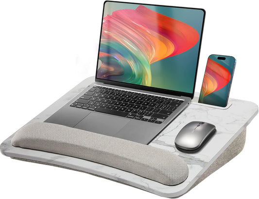 Portable Lap Desk for 15.6 Laptop - Anti-Slip & Storage - Marble