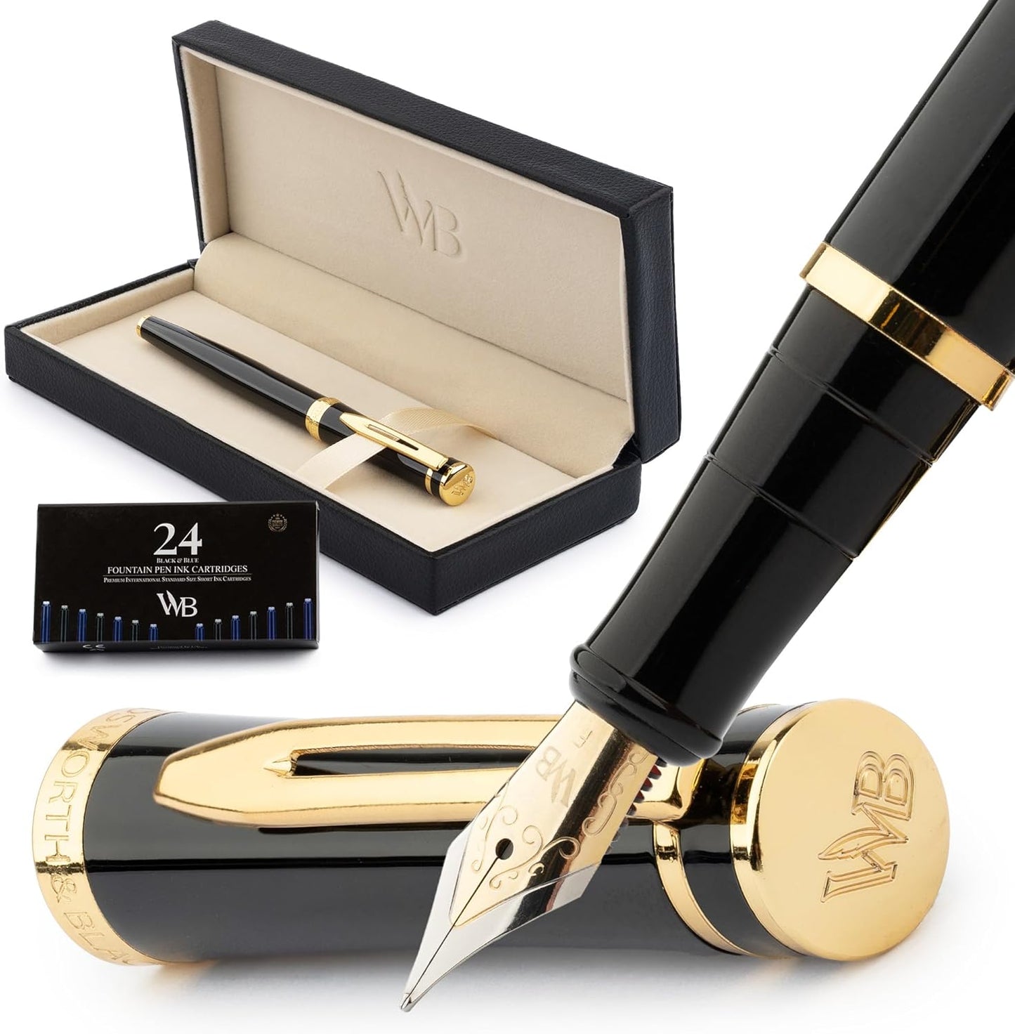 Elegant Wordsworth & Black Fountain Pen Set with 18K Nib