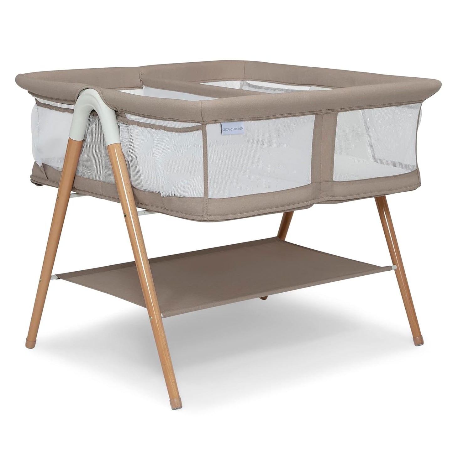 Delta Children Bondi Beechwood Twin Bassinet with Mesh Sheet