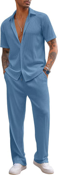 COOFANDY Men's 2 Piece Casual Short Sleeve Button Down Set - Beach
