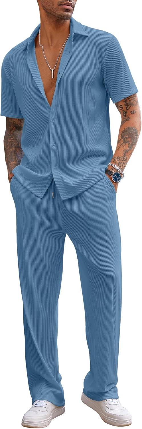 COOFANDY Men's Casual 2 Piece Outfit for Summer Beach Wear