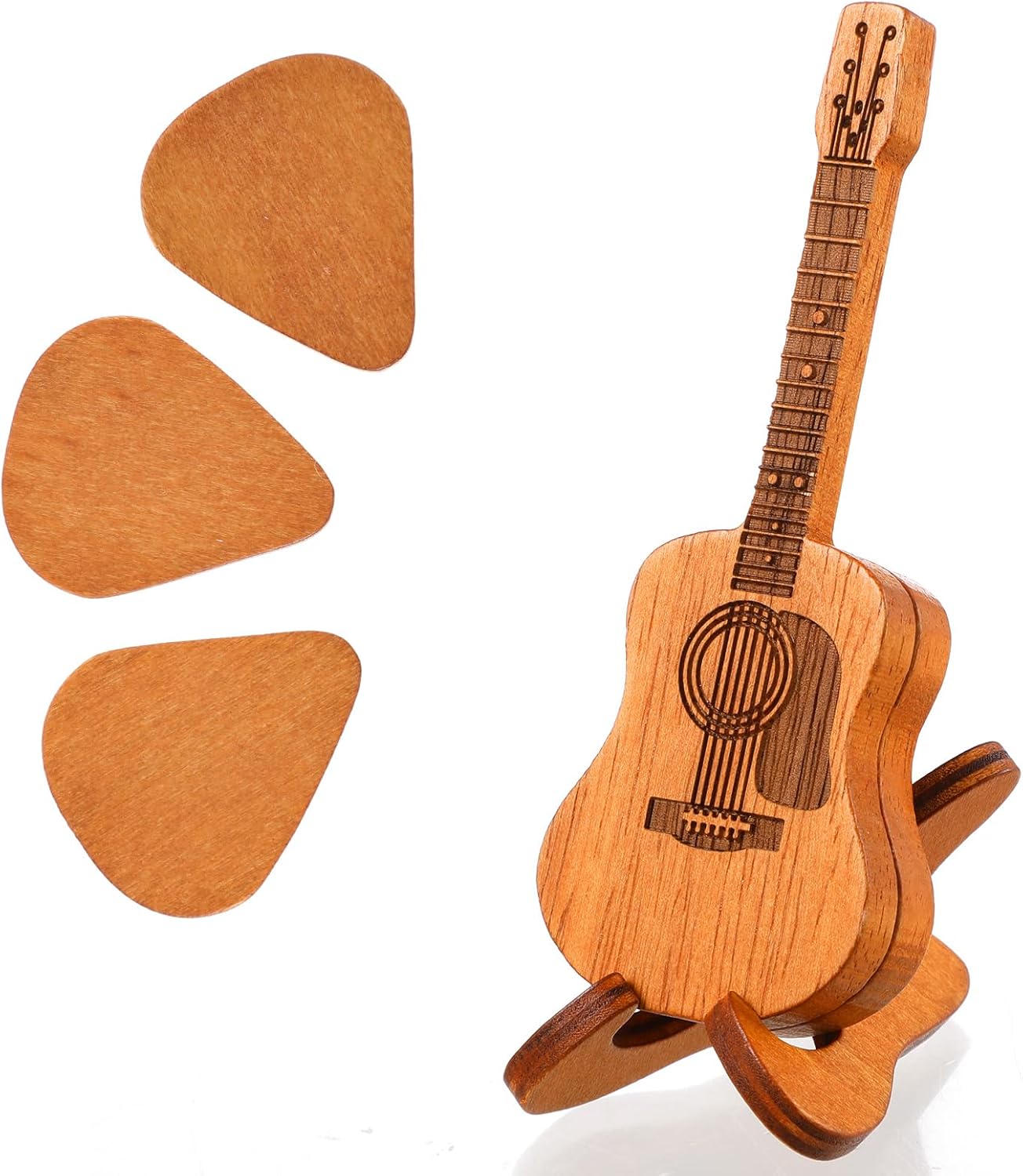 Premium Wood Guitar Pick Set with Holder