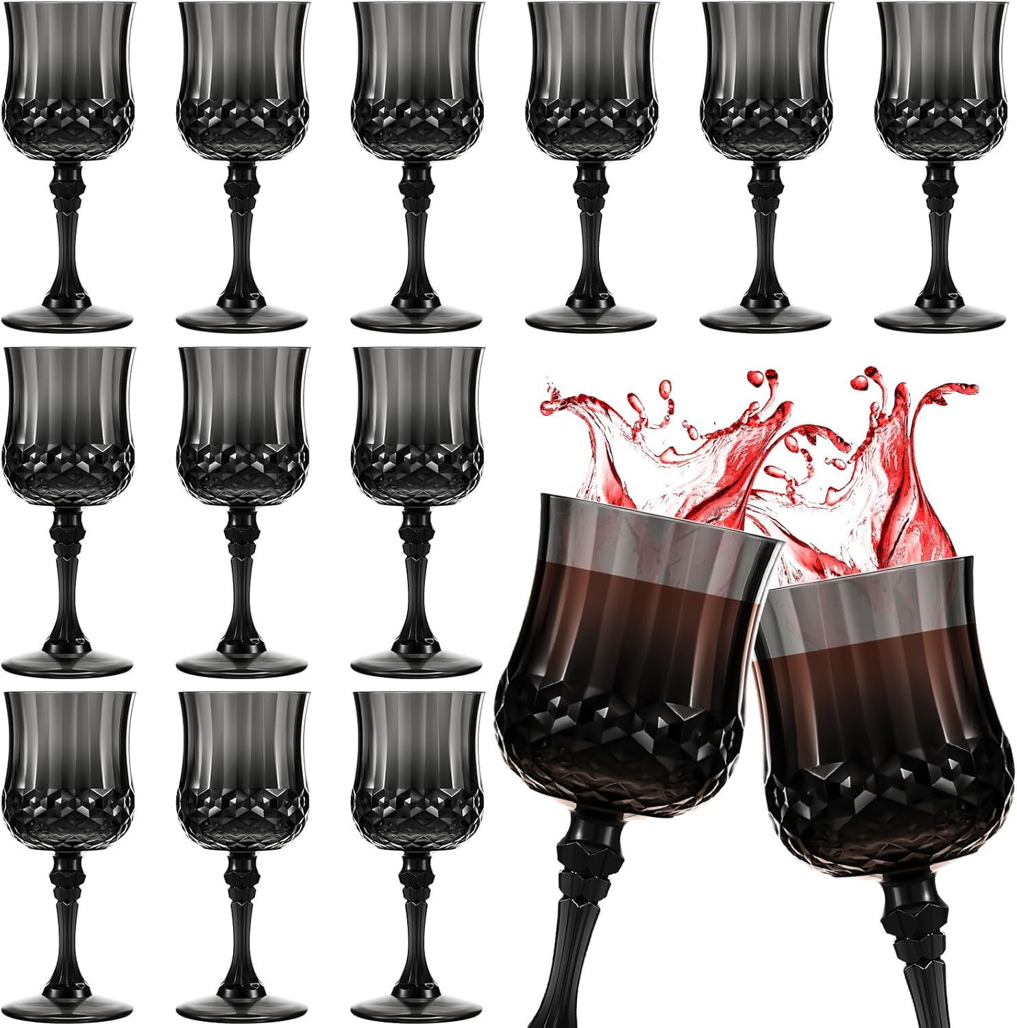 Vintage Plastic Wine Glasses - 24 Pcs 7 OZ Reusable Goblets