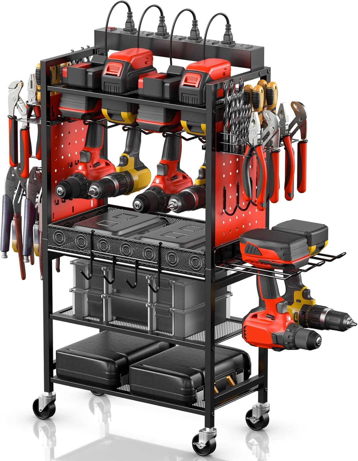 CCCEI Power Tool Organizer Cart with Charging Station on Wheels