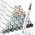 Ohuhu Alcohol Markers Brush Tip Grey-tone Set - 36 Grayscale + Blender