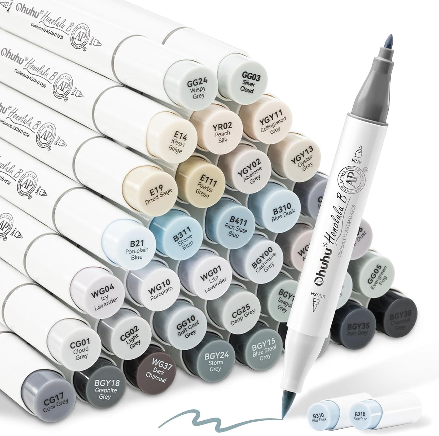 Ohuhu Alcohol Markers Brush Tip Grey-tone Set for Artists