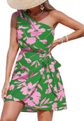 CUPSHE Women's One Shoulder Leaf Print Mini Dress - Emerald Green
