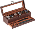 6 Slot Watch Display Case with Clear Glass Lid - 2-Layer Watch Box