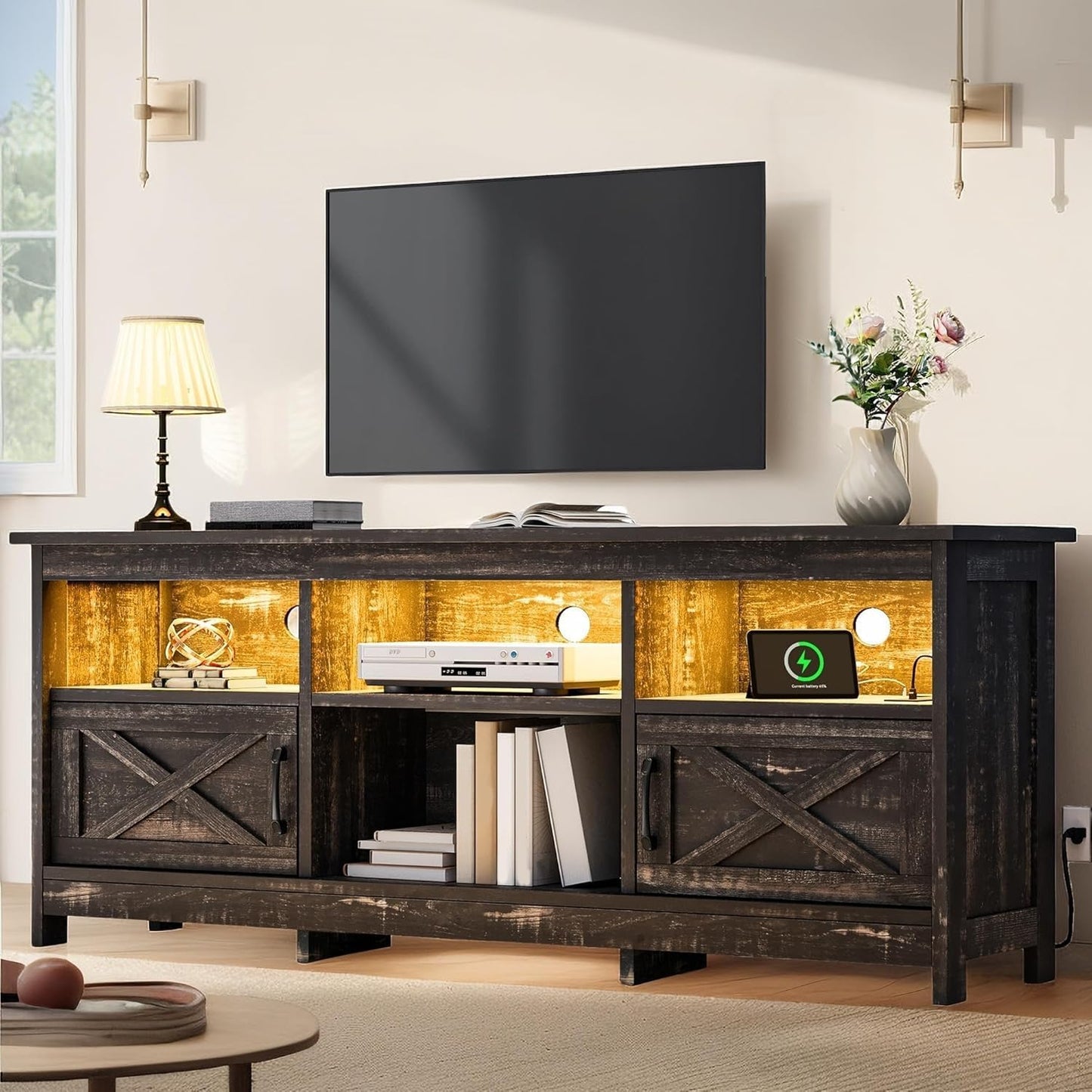 YITAHOME TV Stand for 65 Inch TVs with LED Light & Storage