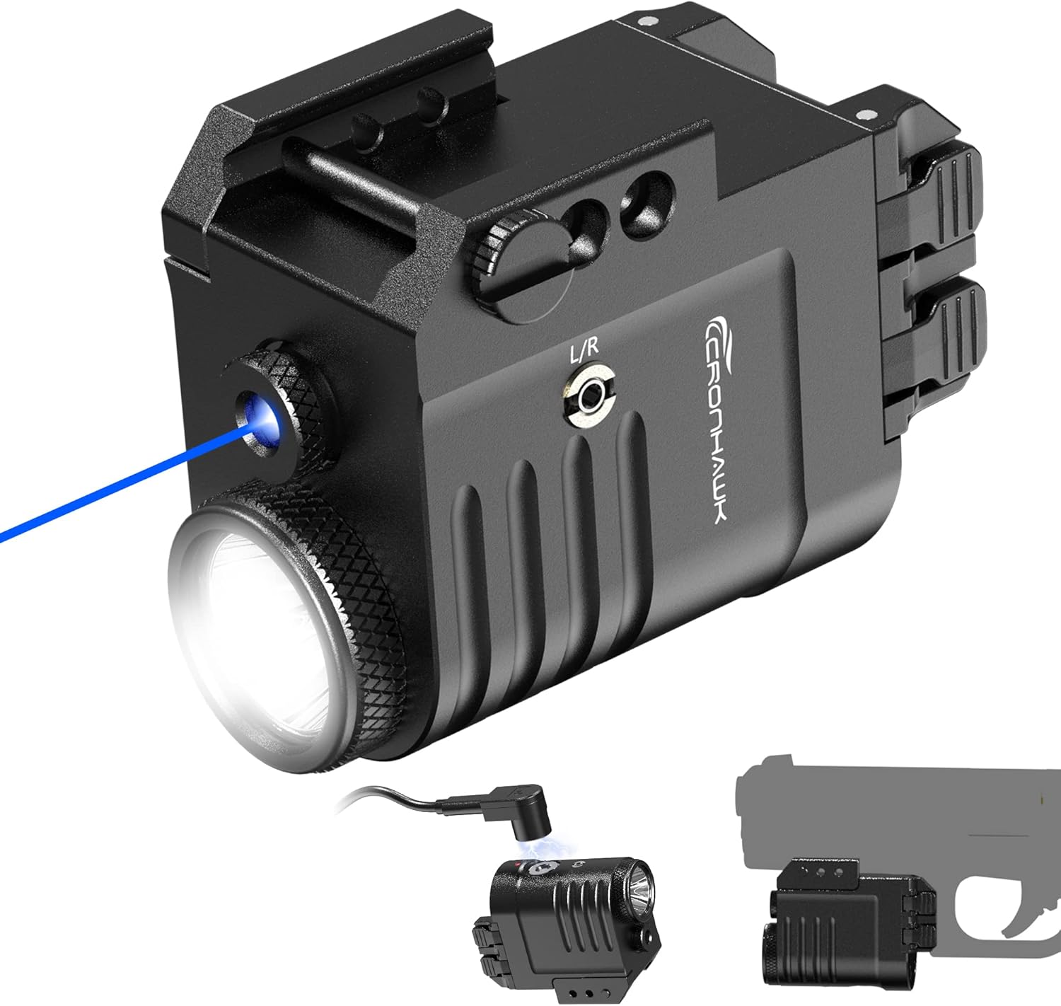 Blue Laser Light Combo for Pistol with Rechargeable Flashlight