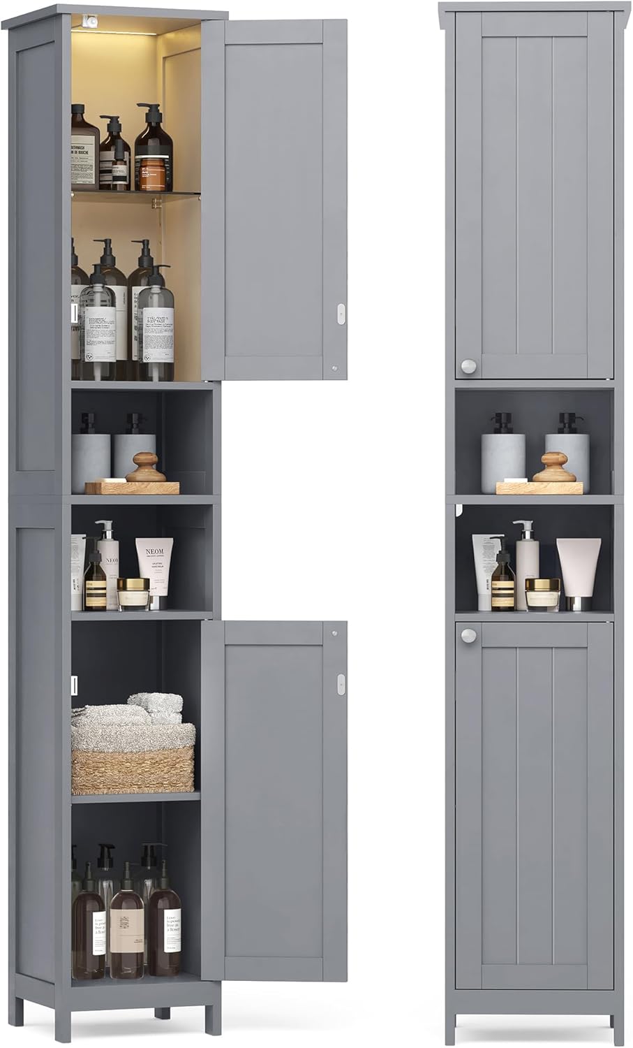 VASAGLE Tall Bathroom Cabinet with Lights for Small Spaces