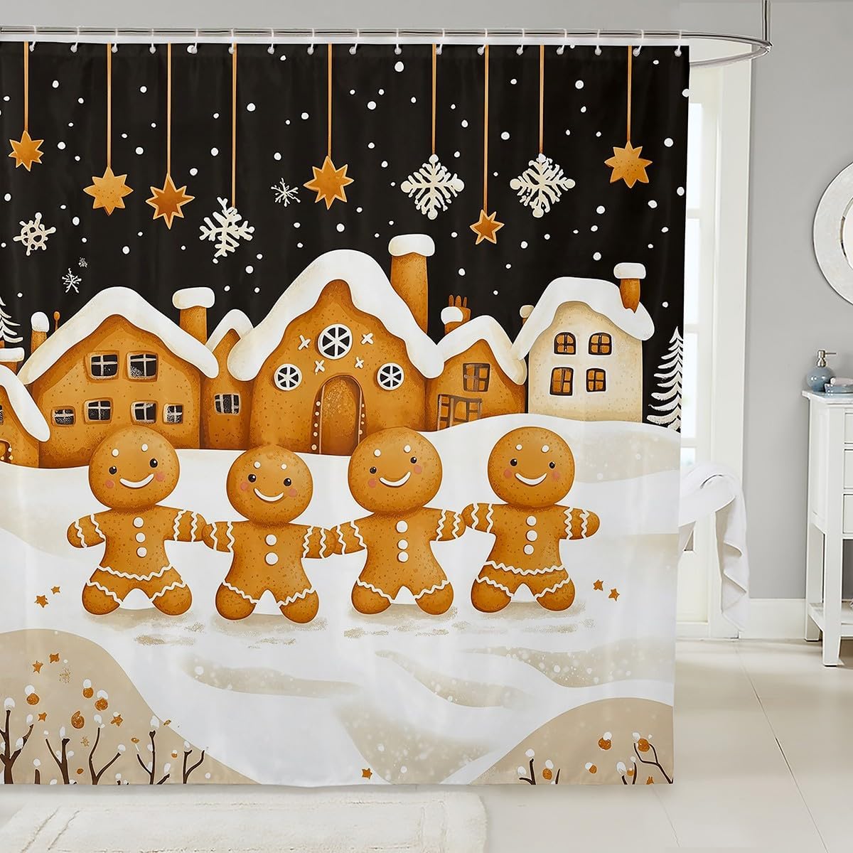 Feelyou Gingerbread Man Christmas Shower Curtain - Kid-Friendly Merry Christmas Theme!