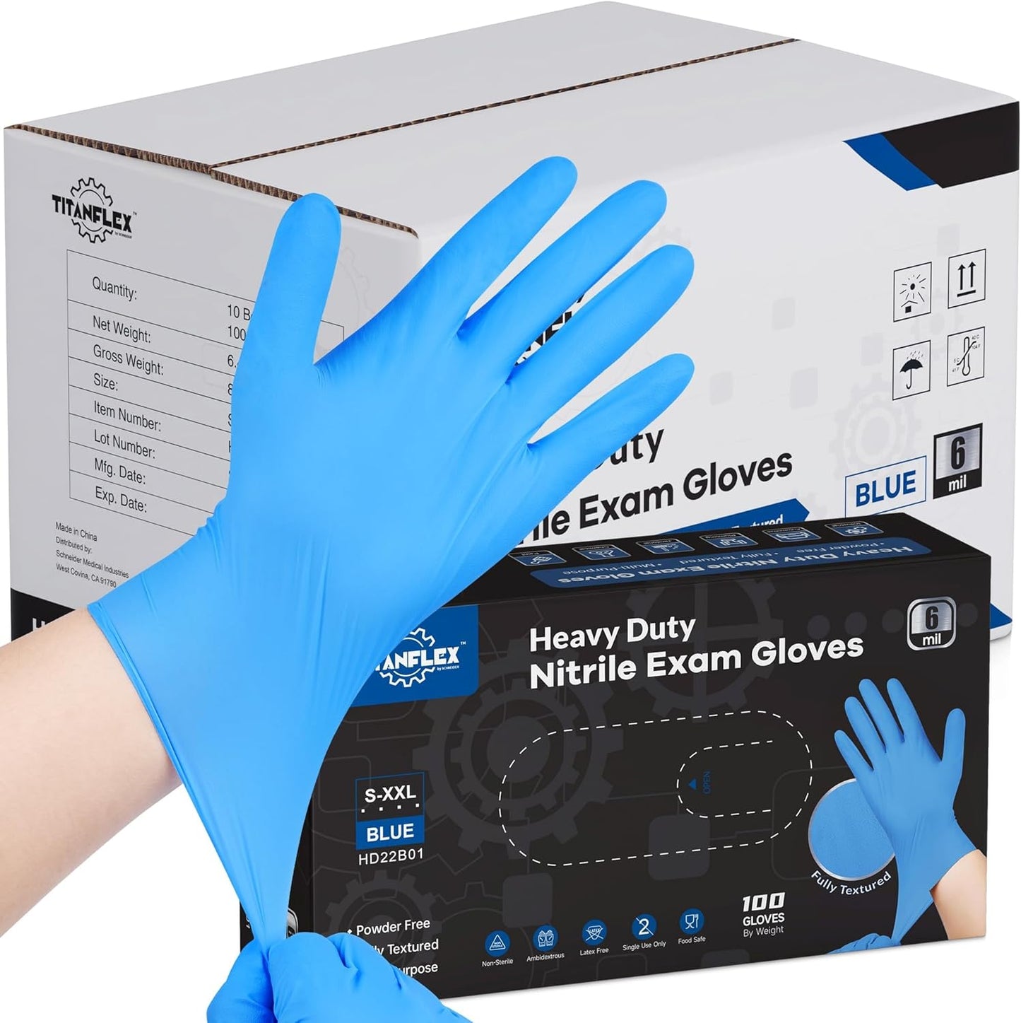 TitanFlex Heavy-Duty Blue Nitrile Gloves for Mechanics and More