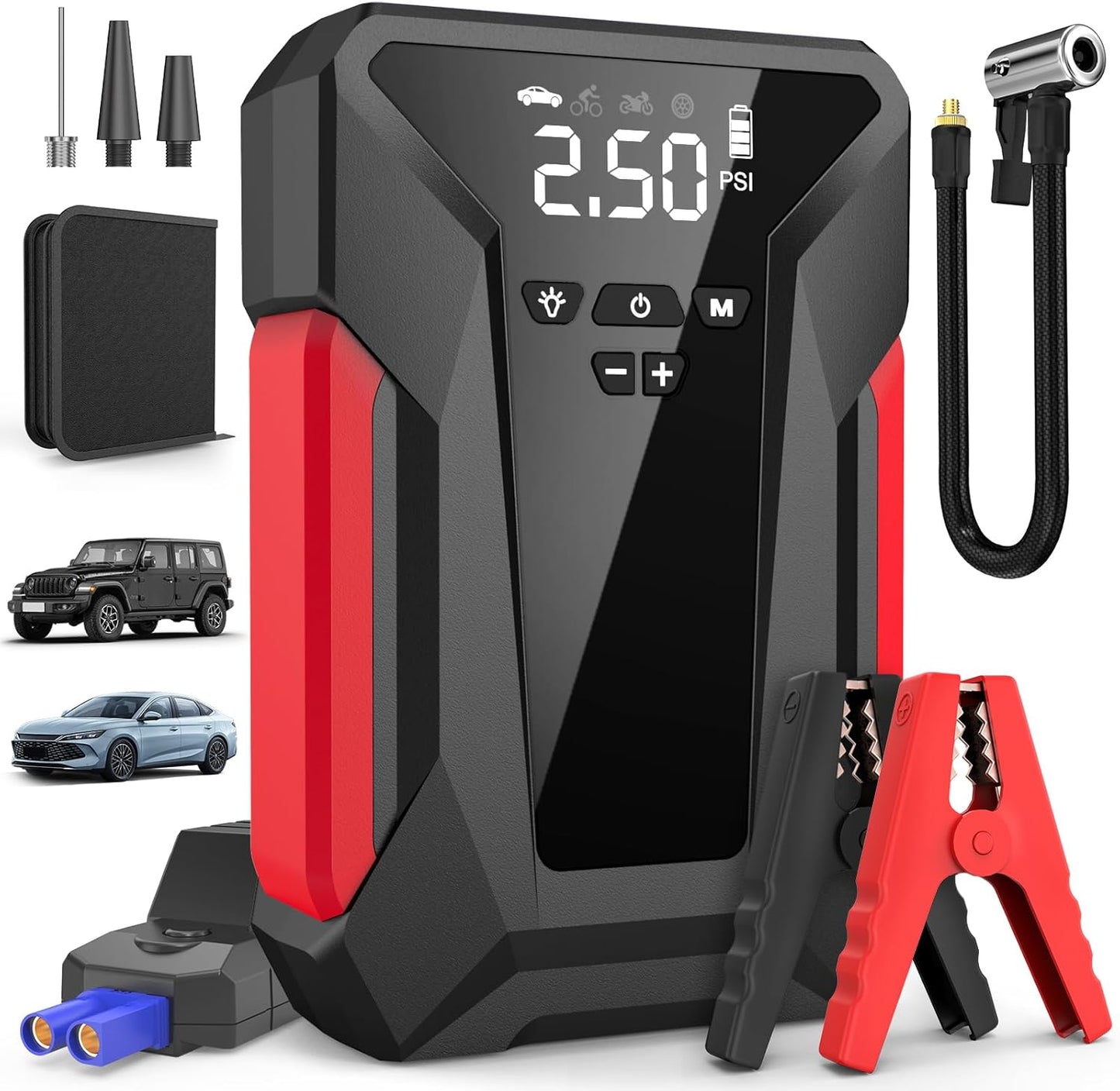 Jump Starter with Air Compressor for 12V Vehicles - 4000A Power