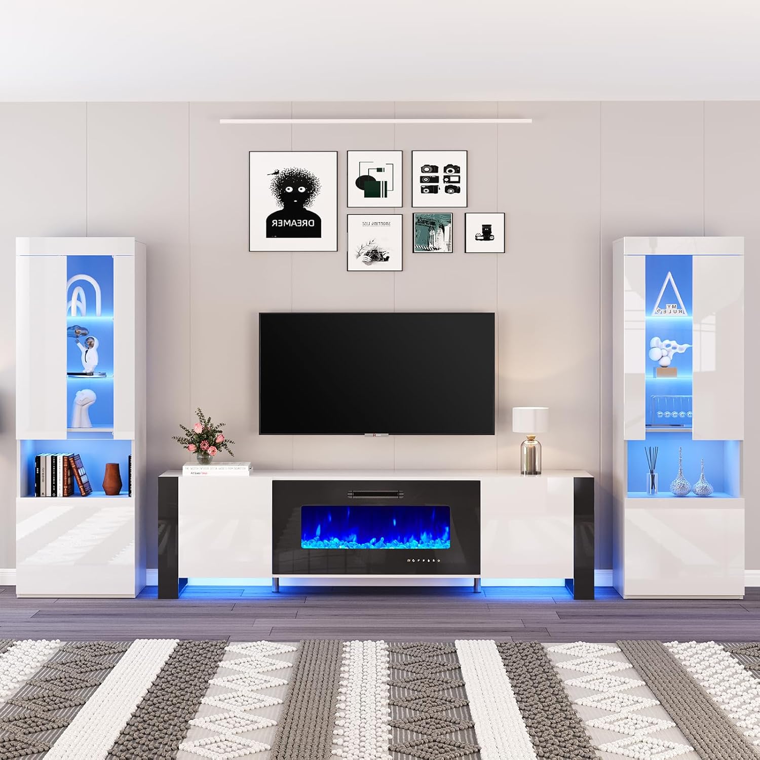 AMERLIFE 80 Fireplace TV Stand Set - Storage & Style!