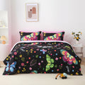 Girls Butterfly Comforter Set Twin Size Colorful Flowers Leaves