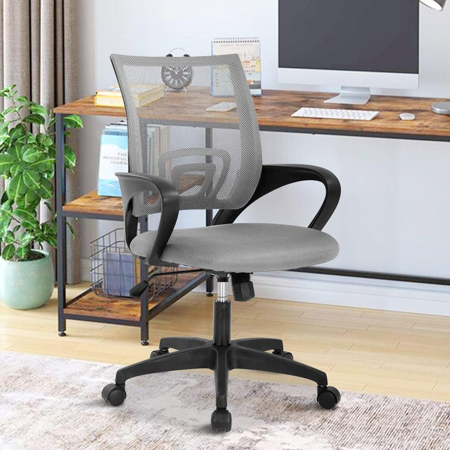 Adjustable Ergonomic Mesh Office Chair for Heavy People with Wheels - Grey