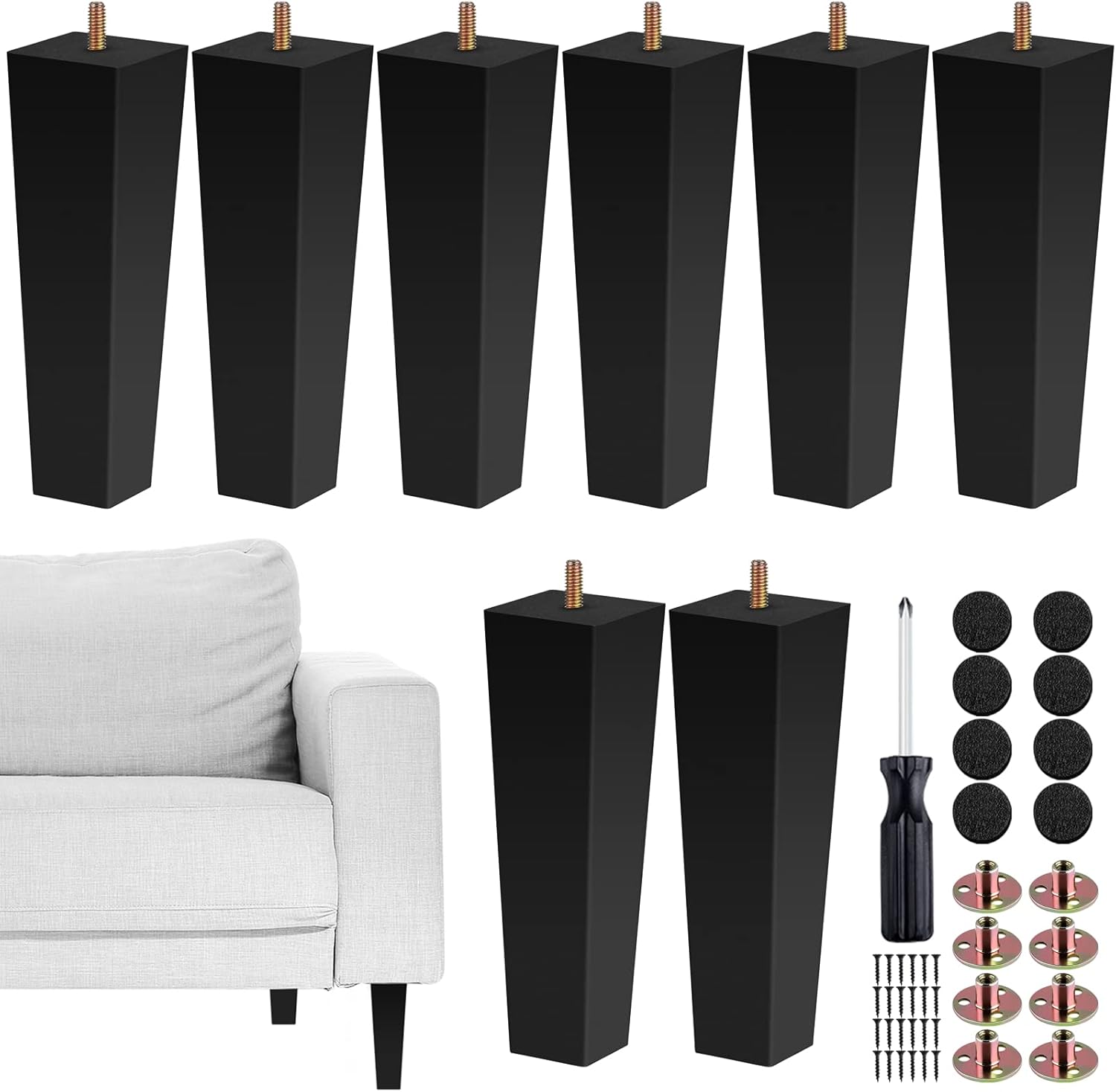 TURSTIN Set of 8 Square Solid Wood Couch Legs for Furniture
