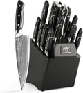 18 Pieces Damascus Kitchen Knife Set - Complete Block Set for Home