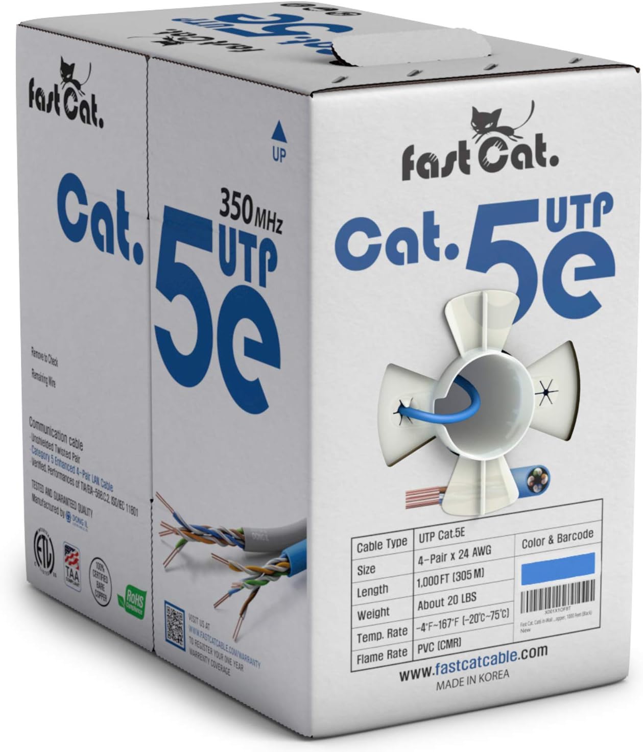 FastReel Cat5e Cable - Gigabit Speed UTP 1000ft